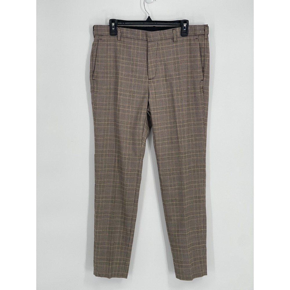 H&M Glen Plaid Skinny Fit Trousers 0843465 010 Brown Check Pants EUR 34 US 2 NWT
